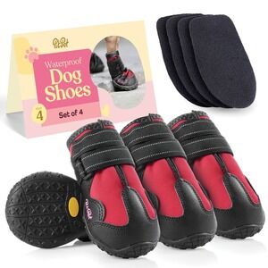 NEW PitPet Waterproof Dog Shoes Red Set 4  Size 3 25-45lbs Beagle Cocker Spaniel